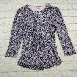 Juicy Couture womens blouse long sleeve cross front top pink blue floral sz S